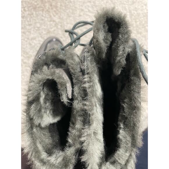 Calvin Klein Women's Size 7.5 Lace Up Dizzy Faux Fur Suede Heel Boots Gray - Picture 9 of 10